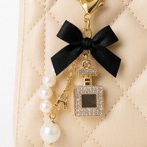 Chic Black Bow and Pearl Keychain/ Bag Charm